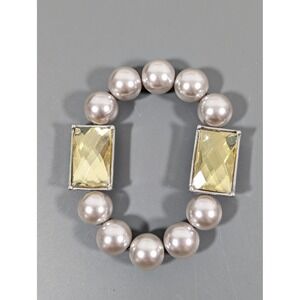 Lia Sophia Heiress Vanity Bracelet Gray Pearl Yellow Rhinestone 7"
